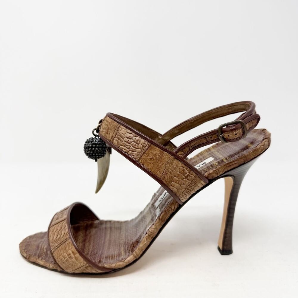 Manolo Blahnik Python Leather Charm Slingback Sandals Heels Womens Size EU 38.5 - Picture 7 of 9